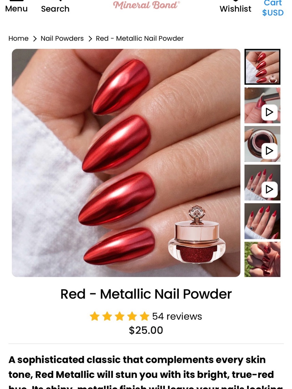 Sistaco Red Metallic Nail Powder - Mirror Chrome Finish
